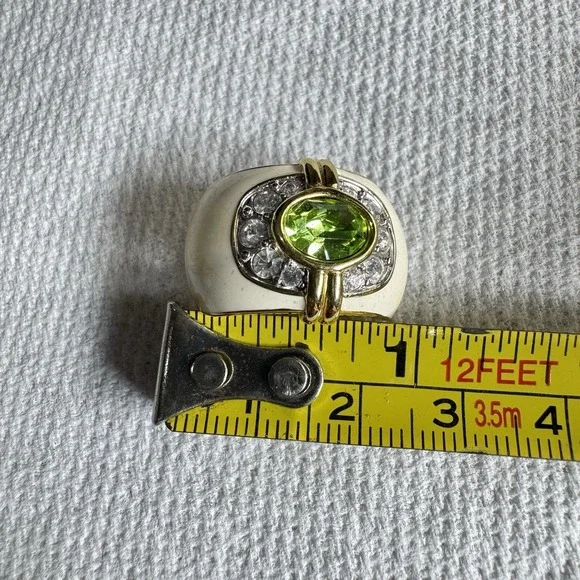 KJL Enamel Earrings Green Clear Crystal Clip On Vintage - Picture 5 of 5